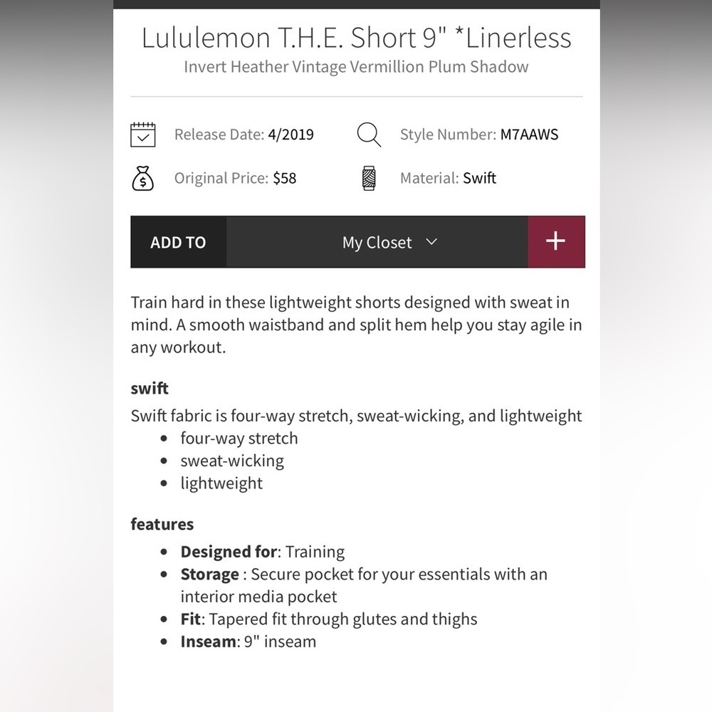 Lululemon T.H.E Short 9” Linerless - Picture 9 of 9